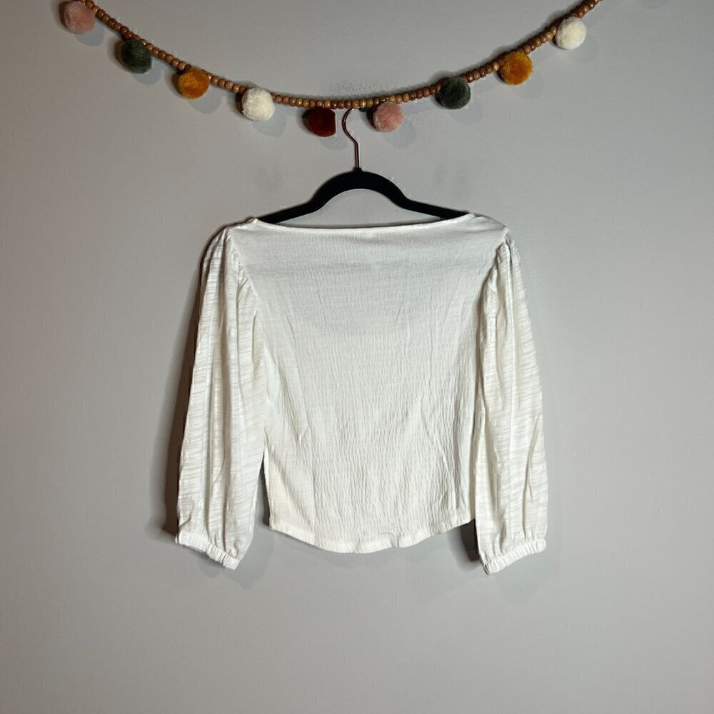NWT Free People white smocked bishop sleeve top - Picture 7 of 7